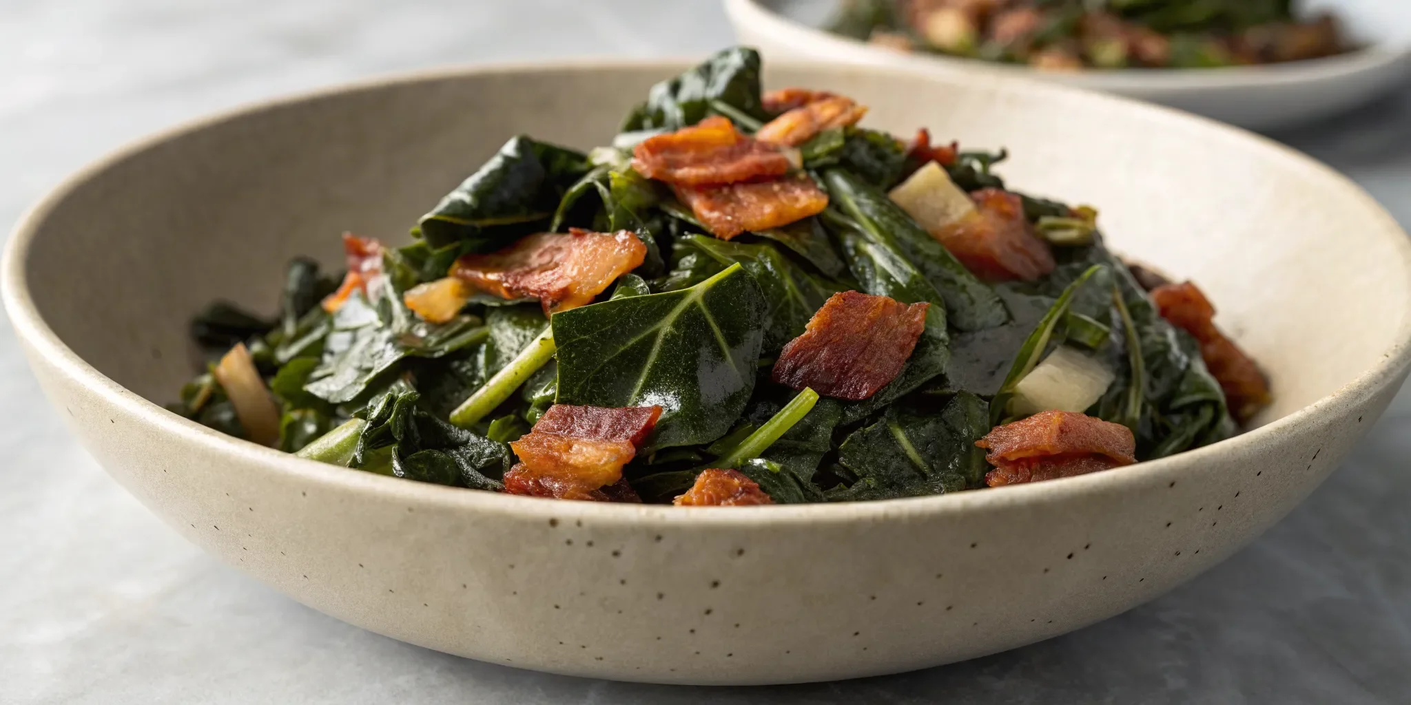 Old fashioned southern collard greens with bacon.