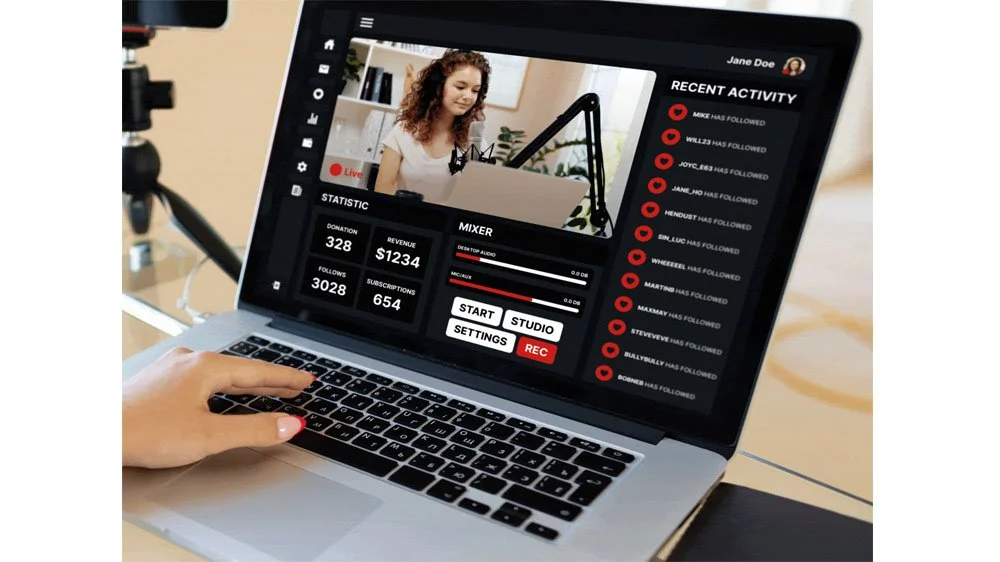 Live broadcast interface showing virtual event stream in progress
