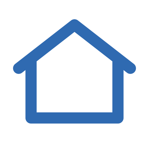 Outline of a house with a blue roof and walls on a black background.