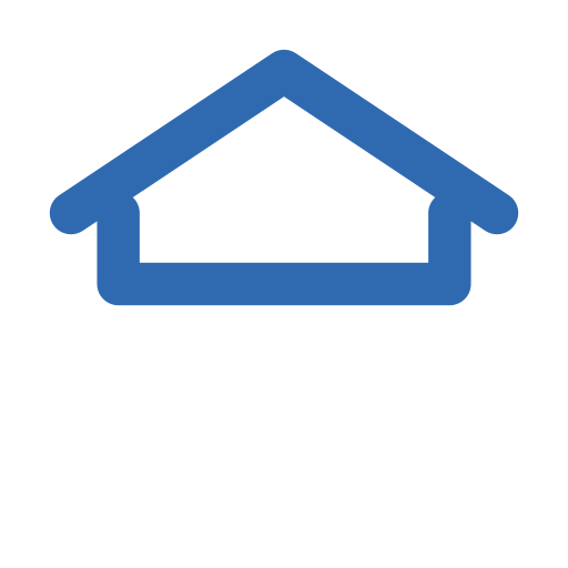 Icon of a house outlined in blue with a black arrow pointing up and to the right.