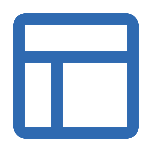 Icon of a bar chart with three bars of varying heights in a blue outline