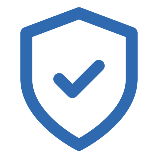 Blue shield with a checkmark in the center, representing security or protection.
