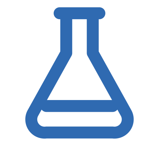 Blue laboratory flask icon on a black background.