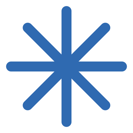 Blue asterisk-like symbol with eight elongated arms radiating from a central point.