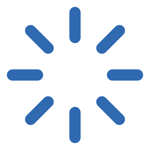 A blue circular loading spinner with twelve bars radiating from the center.