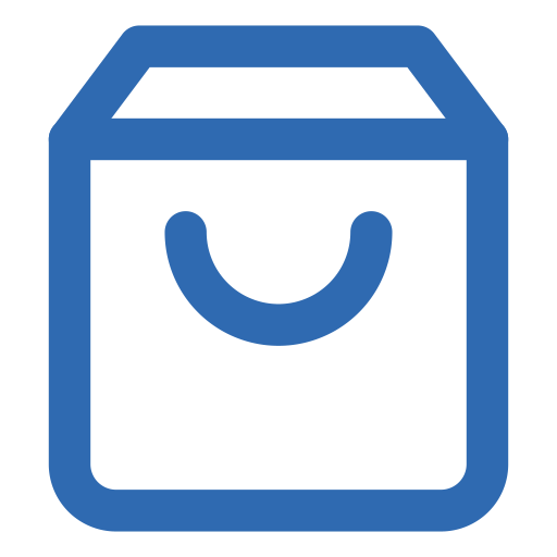 Icon of a shopping bag with a handle, depicted in blue.