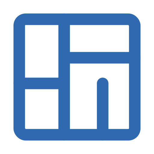 Blue icon resembling a calendar with four squares inside.