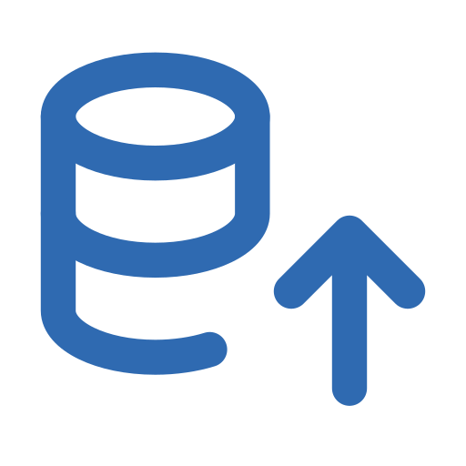 Icon of a database with an upward arrow indicating data upload or backup.