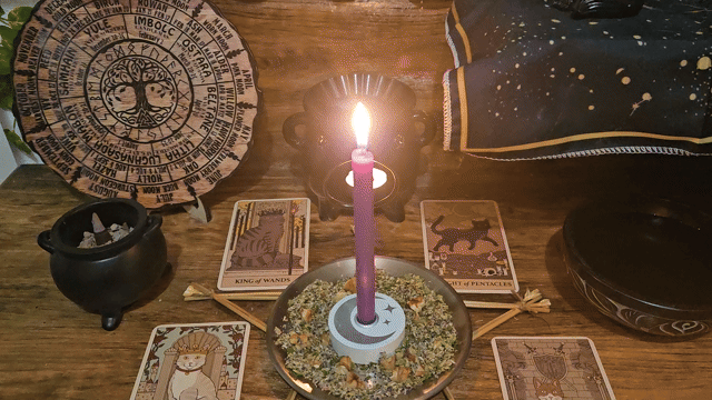 A close-up video showing the same-day ritual and spell casting in progress for the Courage and Strength Spell.