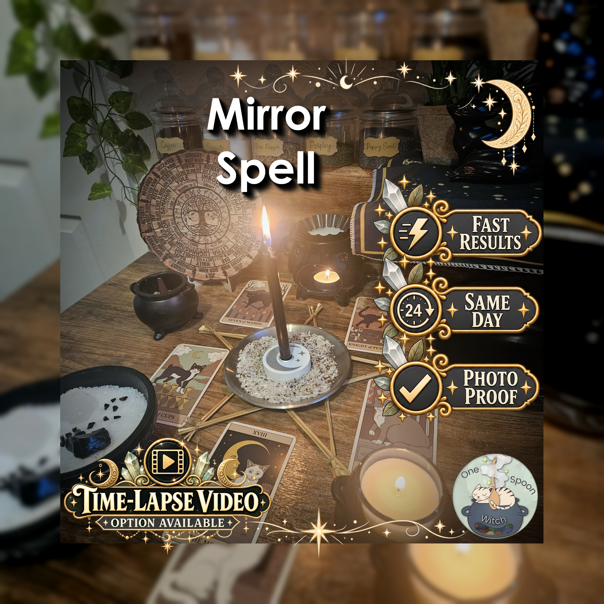 Mirror Spell - SAME DAY Casting for Cleansing, Defence, Shielding, Justice, & Protection