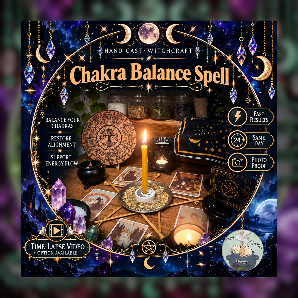 Chakra Balance and Energy Spellwork Ritual - Same Day Casting for Calming, Balance, Grounding, Cleansing, New Beginnings
