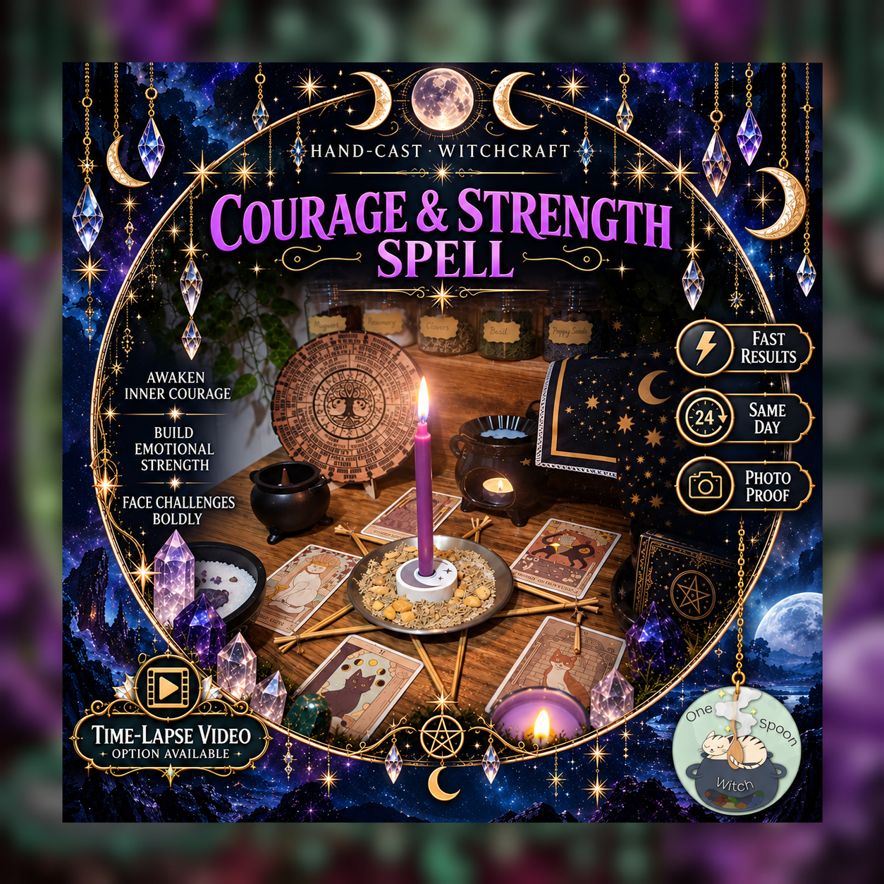 Courage and Strength Spellwork Ritual - Same Day Casting for Memory, Focus, Motivation, Clarity, Emotional Courage