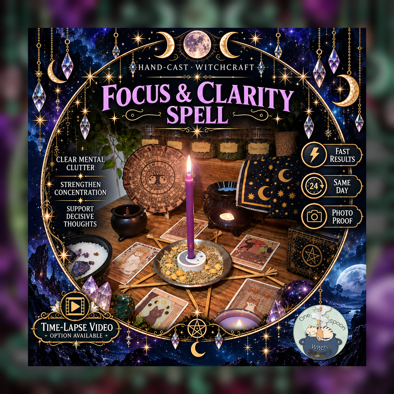Focus and Clarity Spellwork Ritual - Same Day Casting for Memory, Focus, Motivation, Clarity, Emotional Courage