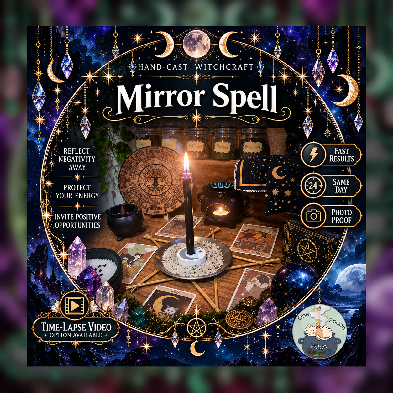 Mirror Spellwork Ritual - Same Day Casting for Cleansing, Defence, Shielding, Justice, Protection