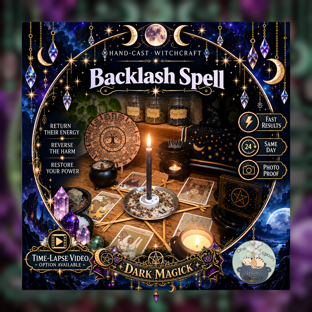 Obsidian Backlash Return Spellwork Ritual - Same Day Casting for Energy Return, Protection, Reflection, Boundaries, Backlash