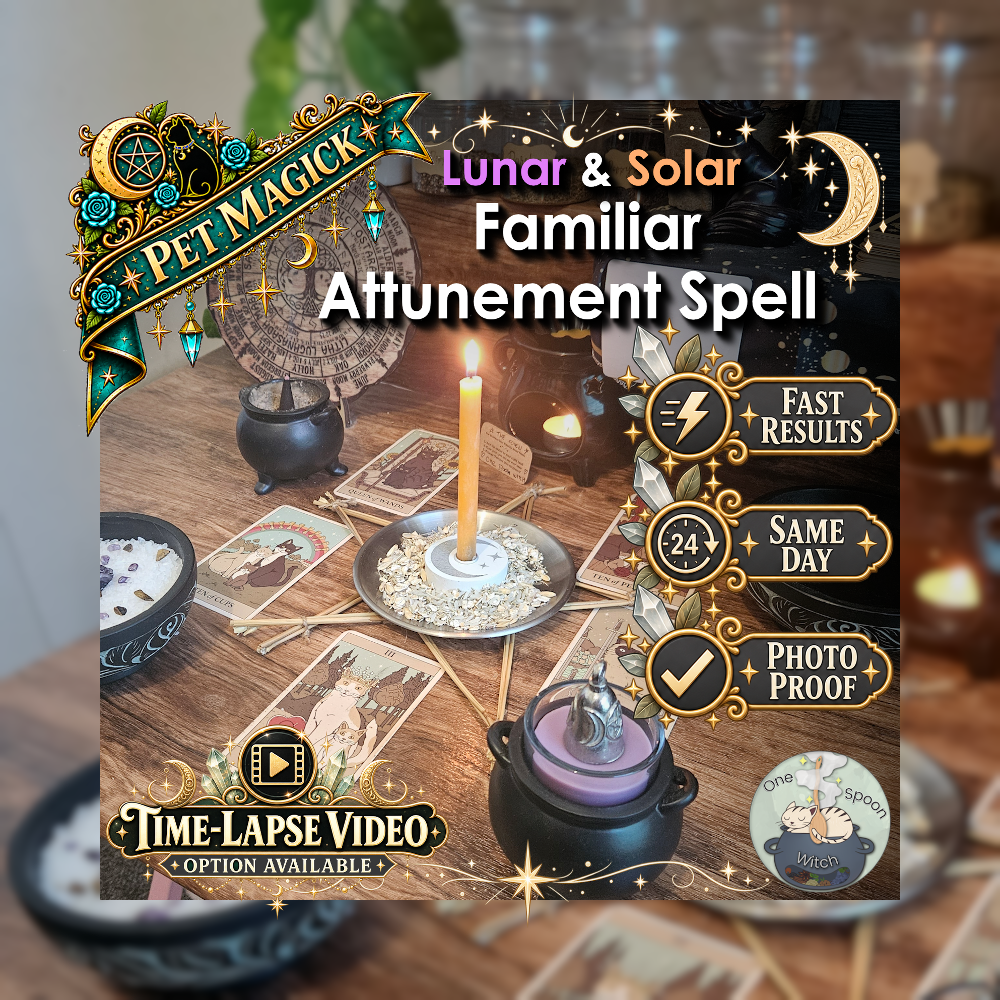 Lunar & Solar Familiar Attunement Spell - SAME DAY Casting for Moon & Sun Energy, Familiar Bond, Balance, Alignment, & Spiritual Connection
