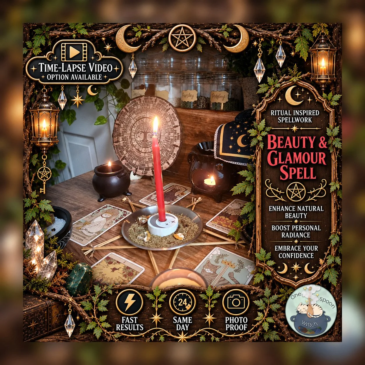 Beauty and Glamour Spell - Personalised Same Day Ritual for Radiance, Confidence, Allure, Admiration, & Empowerment