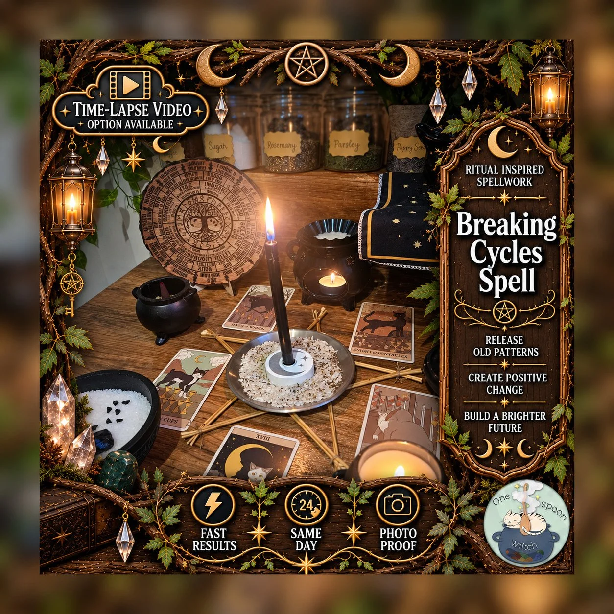 Breaking Cycles Spell - Personalised Same Day Ritual for Cleansing, Defence, Shielding, Justice, & Protection