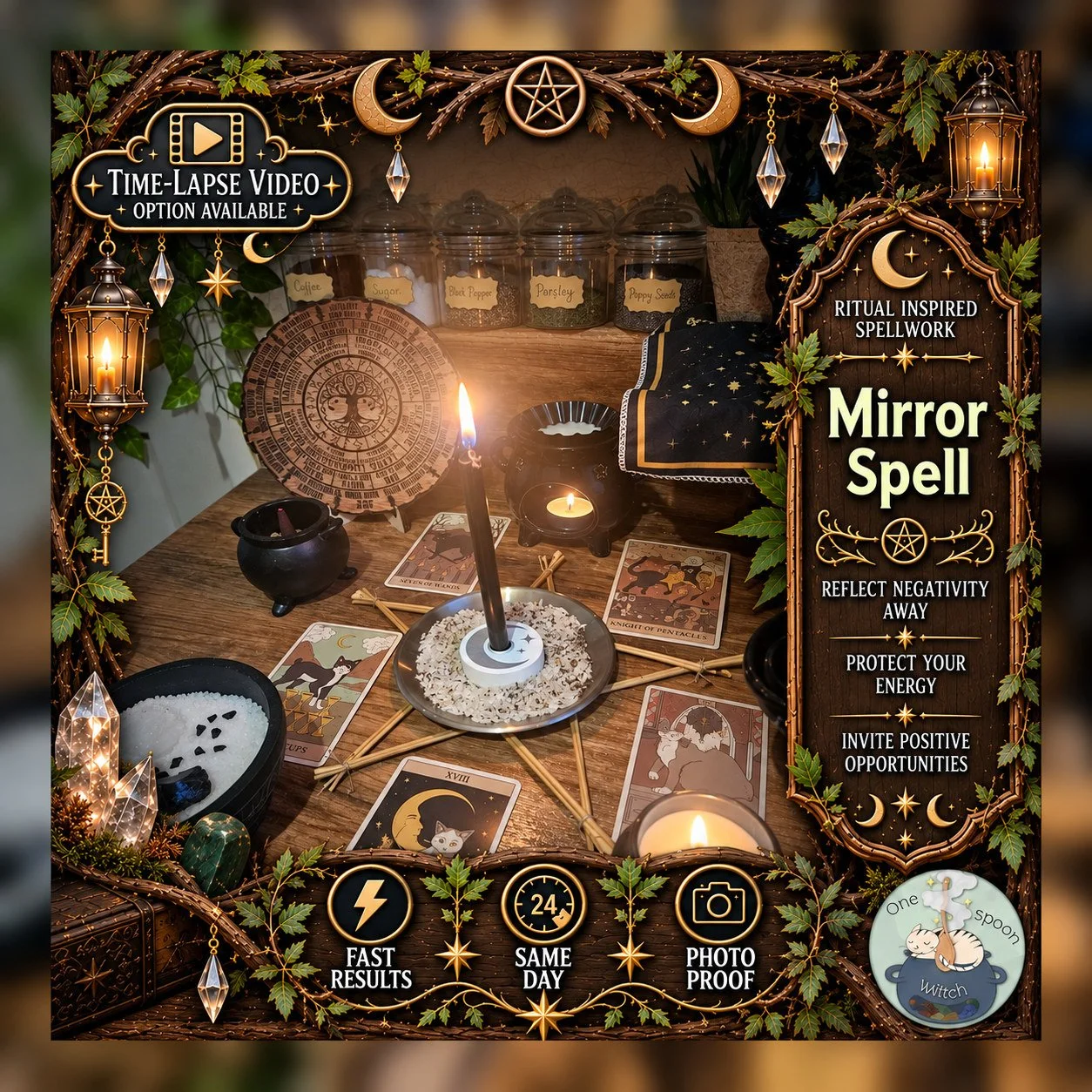 Mirror Spell - Personalised Same Day Ritual for Cleansing, Defence, Shielding, Justice, & Protection