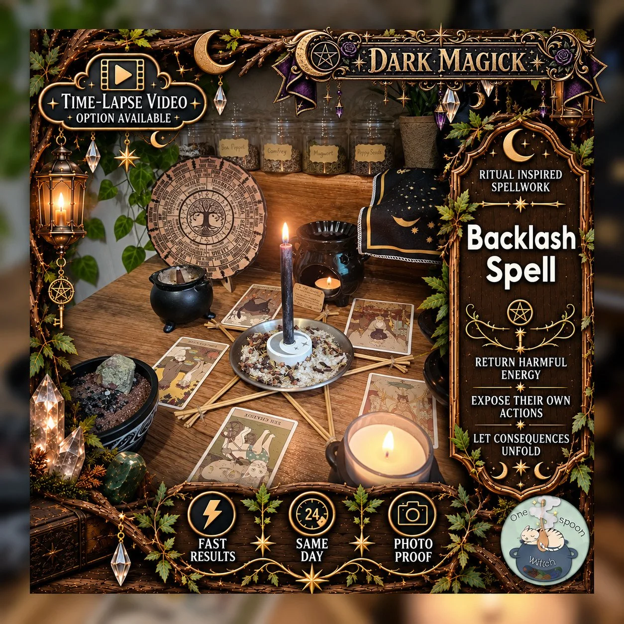 Obsidian Backlash Return Spell - Personalised Same Day Ritual for Energy Return, Protection, Reflection, Boundaries, & Backlash