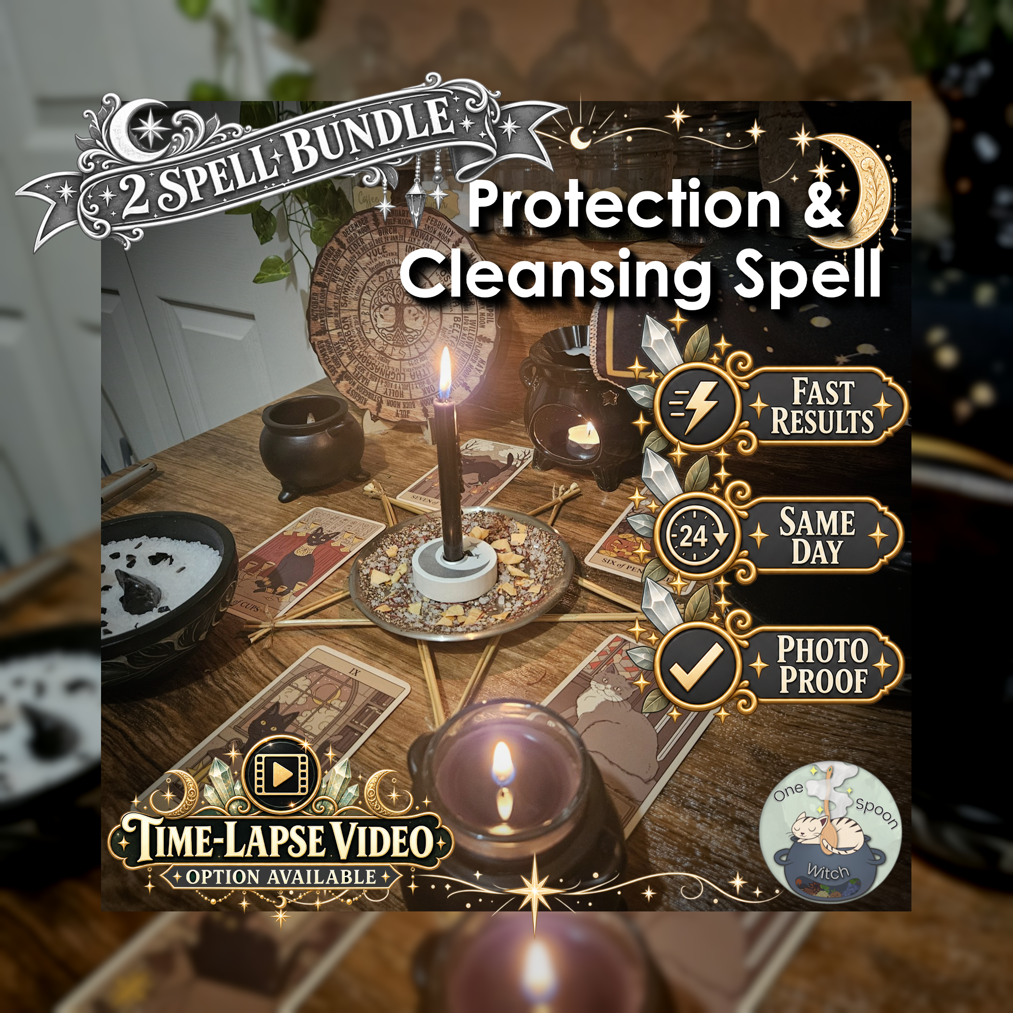 Protection & Cleansing Spell Bundle - SAMEDAY Casting for Energy Clearing, Purification, Shielding, Peace