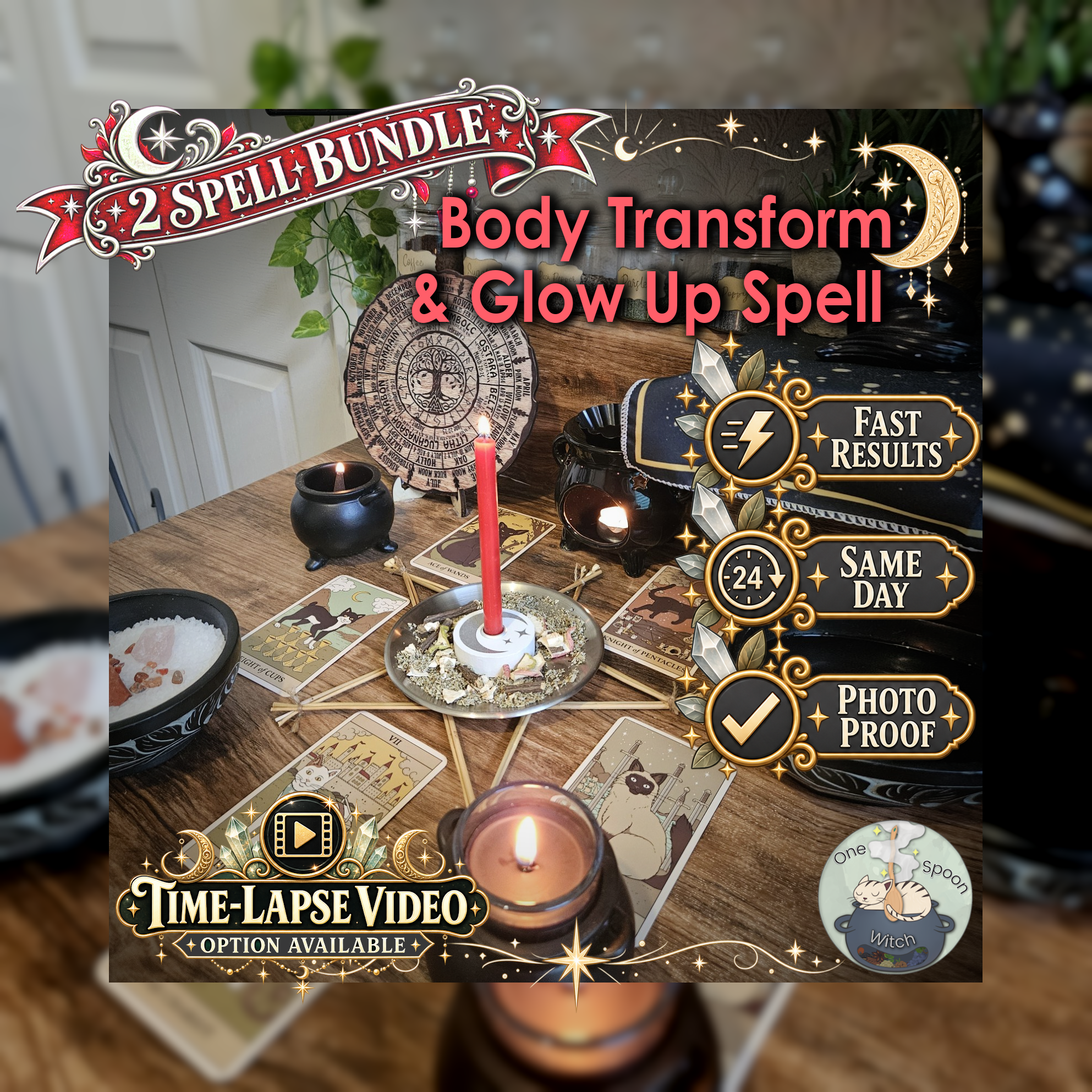 Body Transform & Glow Up Spell Bundle - SAME DAY Casting for Transformation, Confidence, Radiance, Beauty, & Empowerment