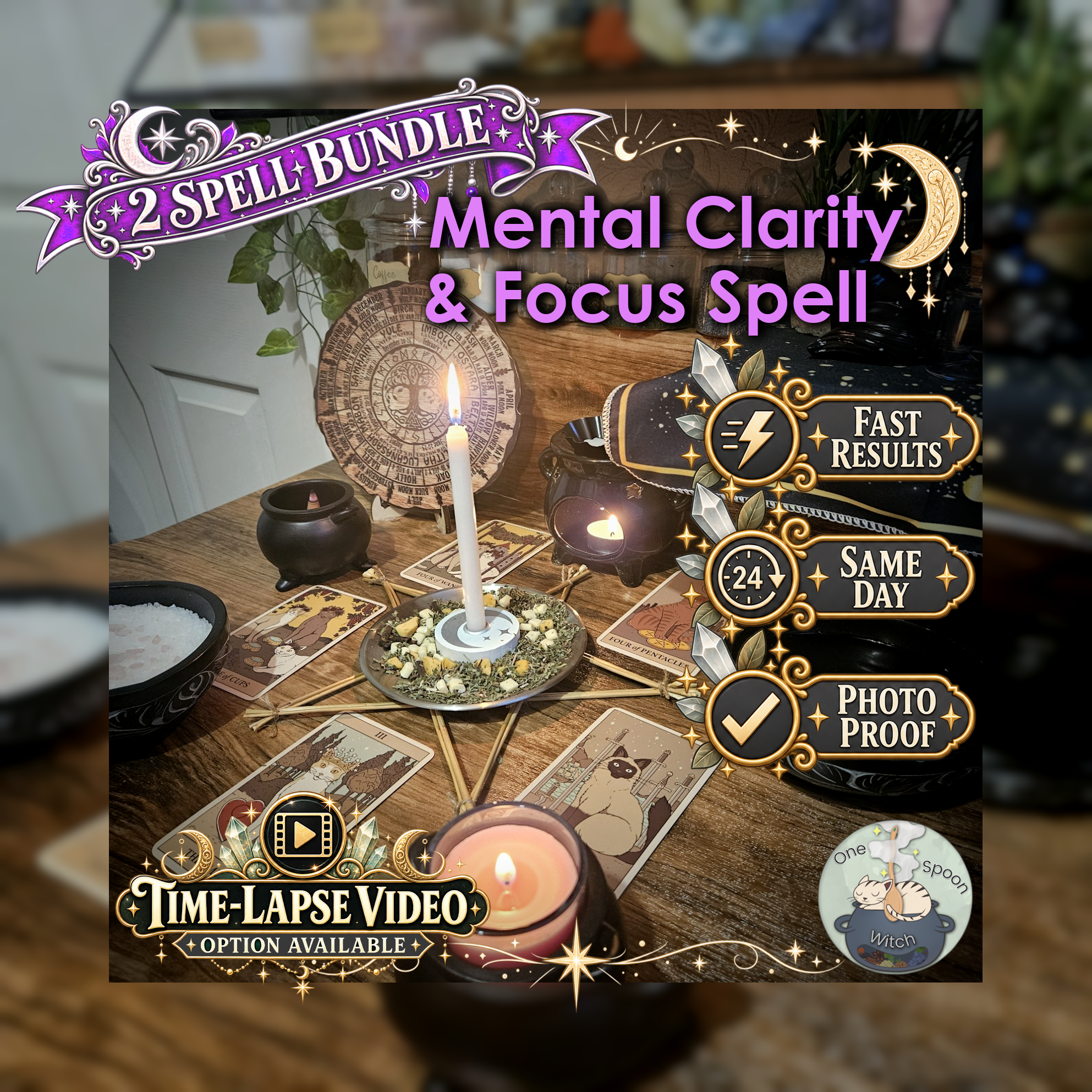 Mental Clarity & Focus Spell Bundle - SAME DAY Casting for Mental Clarity, Focus, Calm, Clear Thinking, & Concentration
