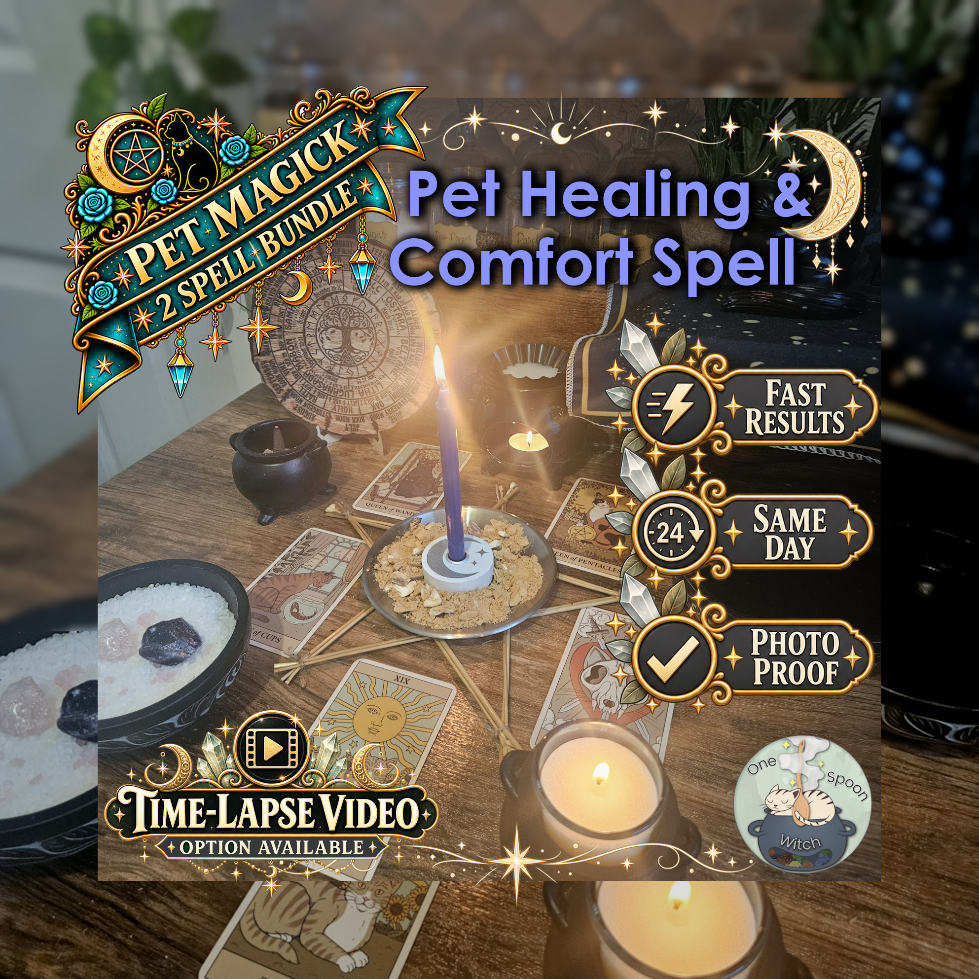 Pet Healing & Comfort Spell Bundle - SAME DAY Casting for Healing, Comfort, Calm, Renewal, & Wellbeing
