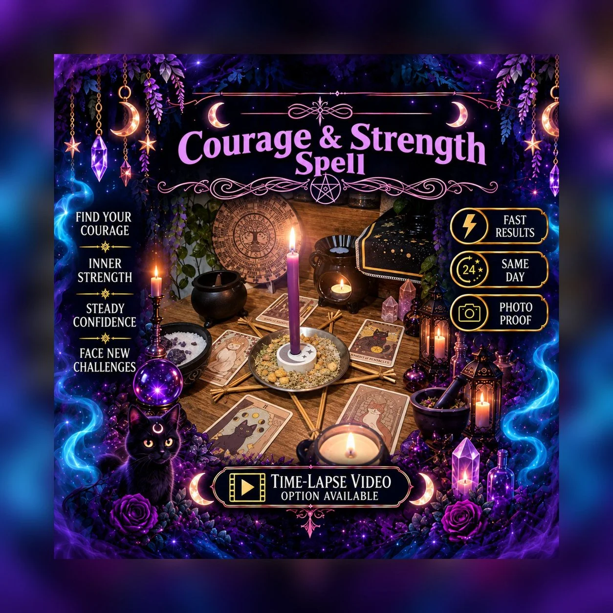 Courage and Strength Spell - Personalised Same Day Ritual for Memory, Focus, Motivation, Clarity, & Emotional Courage
