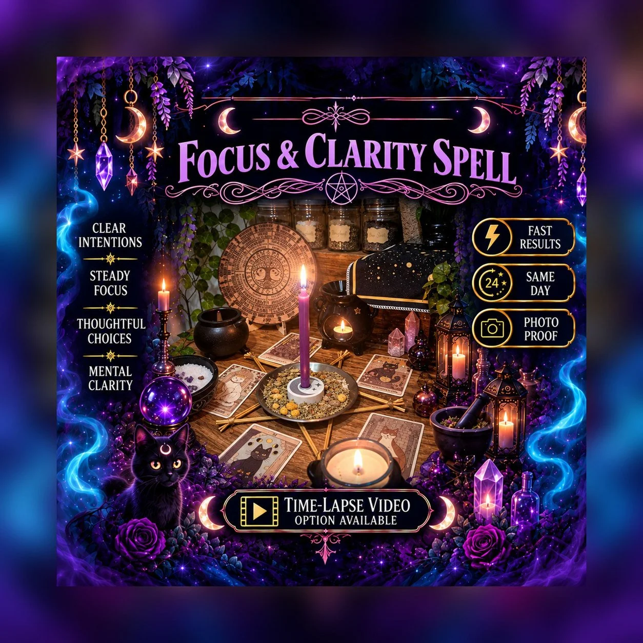 Focus and Clarity Spell - Personalised Same Day Ritual for Memory, Focus, Motivation, Clarity, & Emotional Courage
