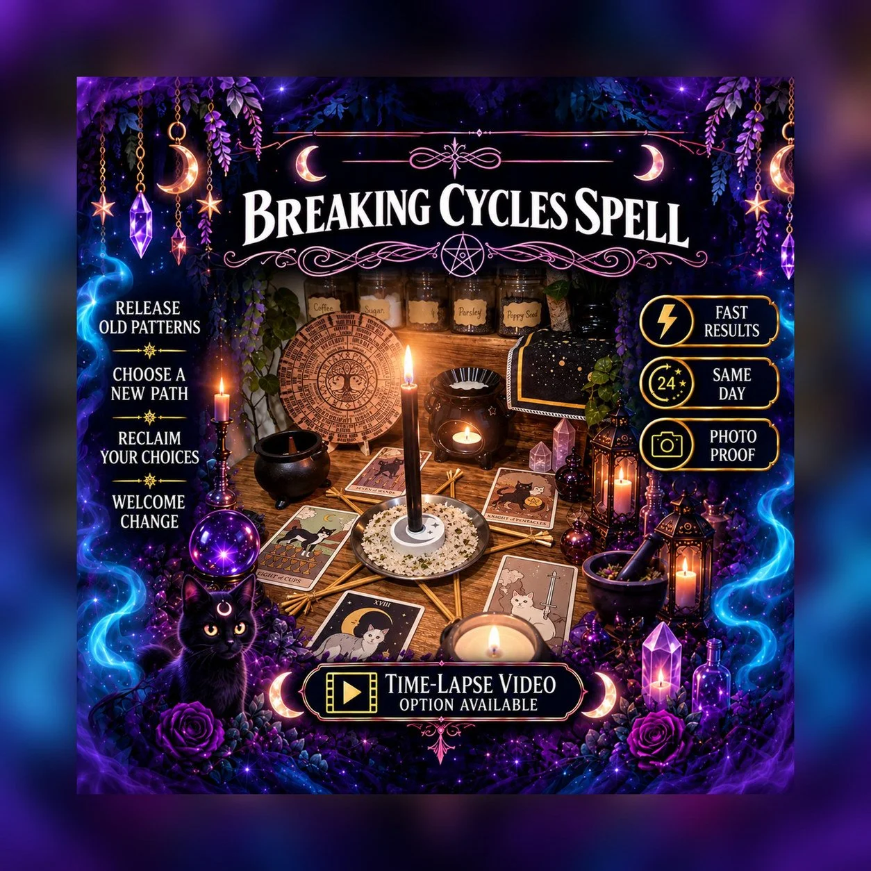 Breaking Cycles Spell - Personalised Same Day Ritual for Cleansing, Defence, Shielding, Justice, & Protection