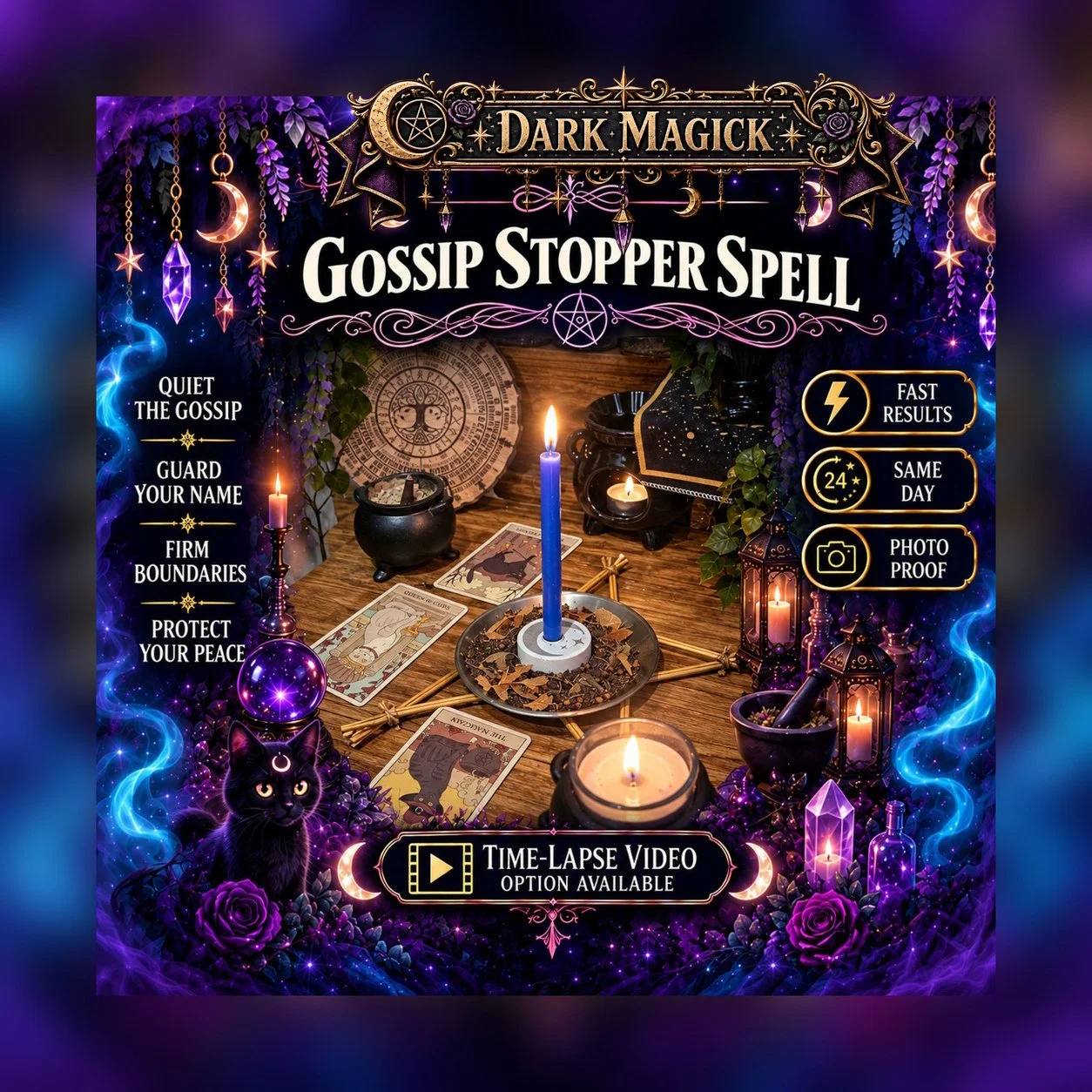 Gossip Stopper Spell - Personalised Same Day Ritual for Silencing Gossip, Rumour Blocking, Privacy, & Reputation Protection