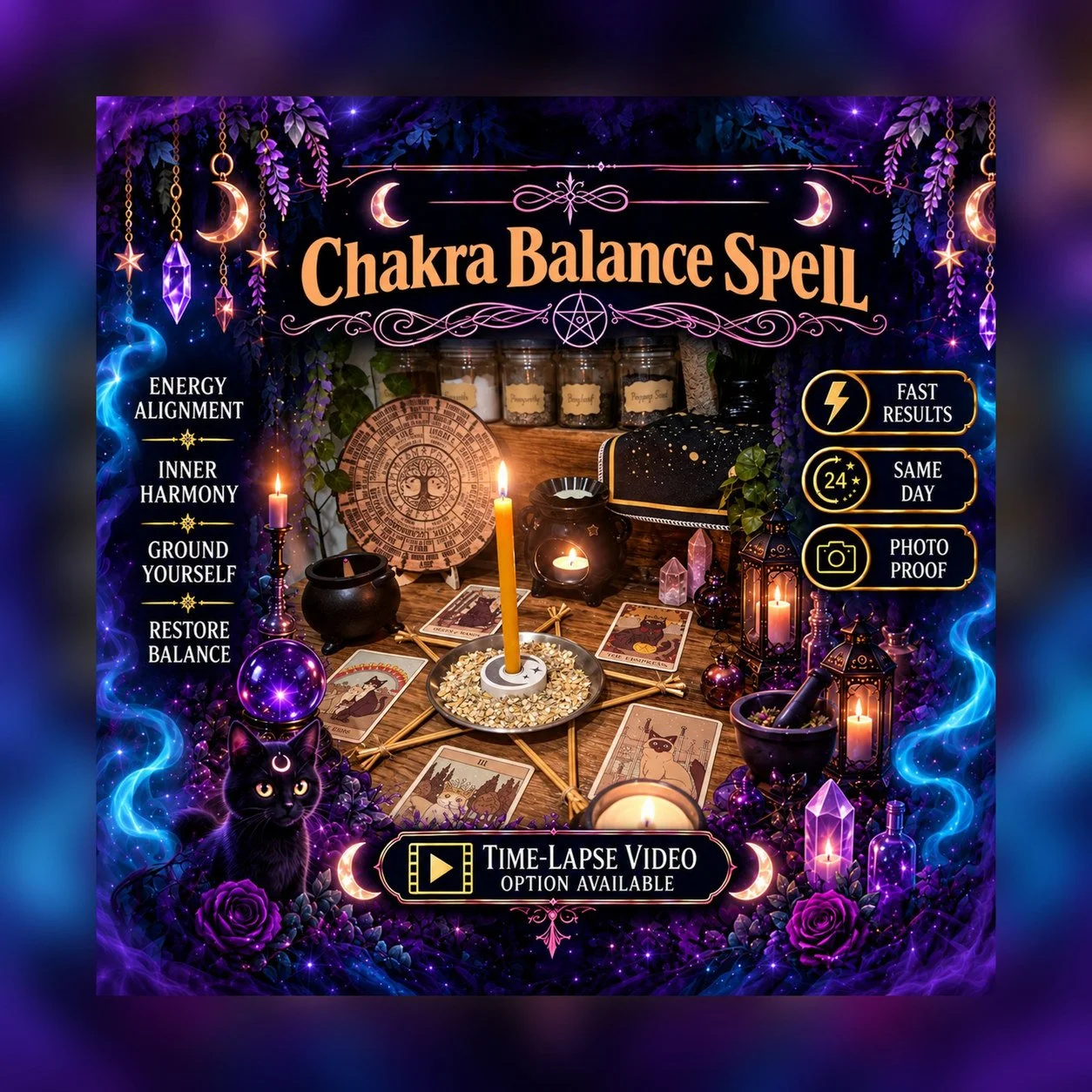 Chakra Balance and Energy Spell - Personalised Same Day Ritual for Calming, Balance, Grounding, Cleansing, & New Beginnings