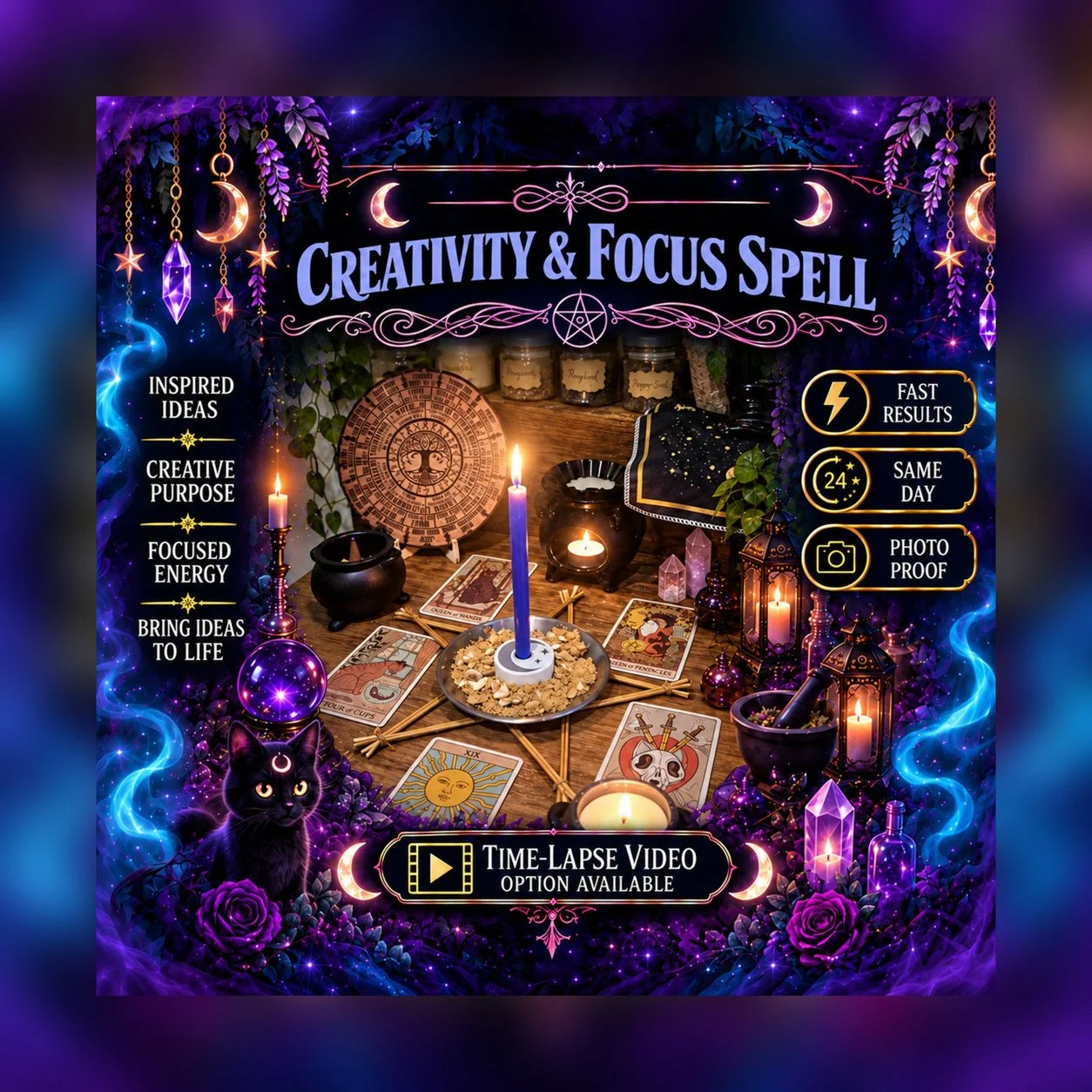 Creativity and Focus Spell - Personalised Same Day Ritual for Cleansing, Peace, Energy, Protection, & Balance