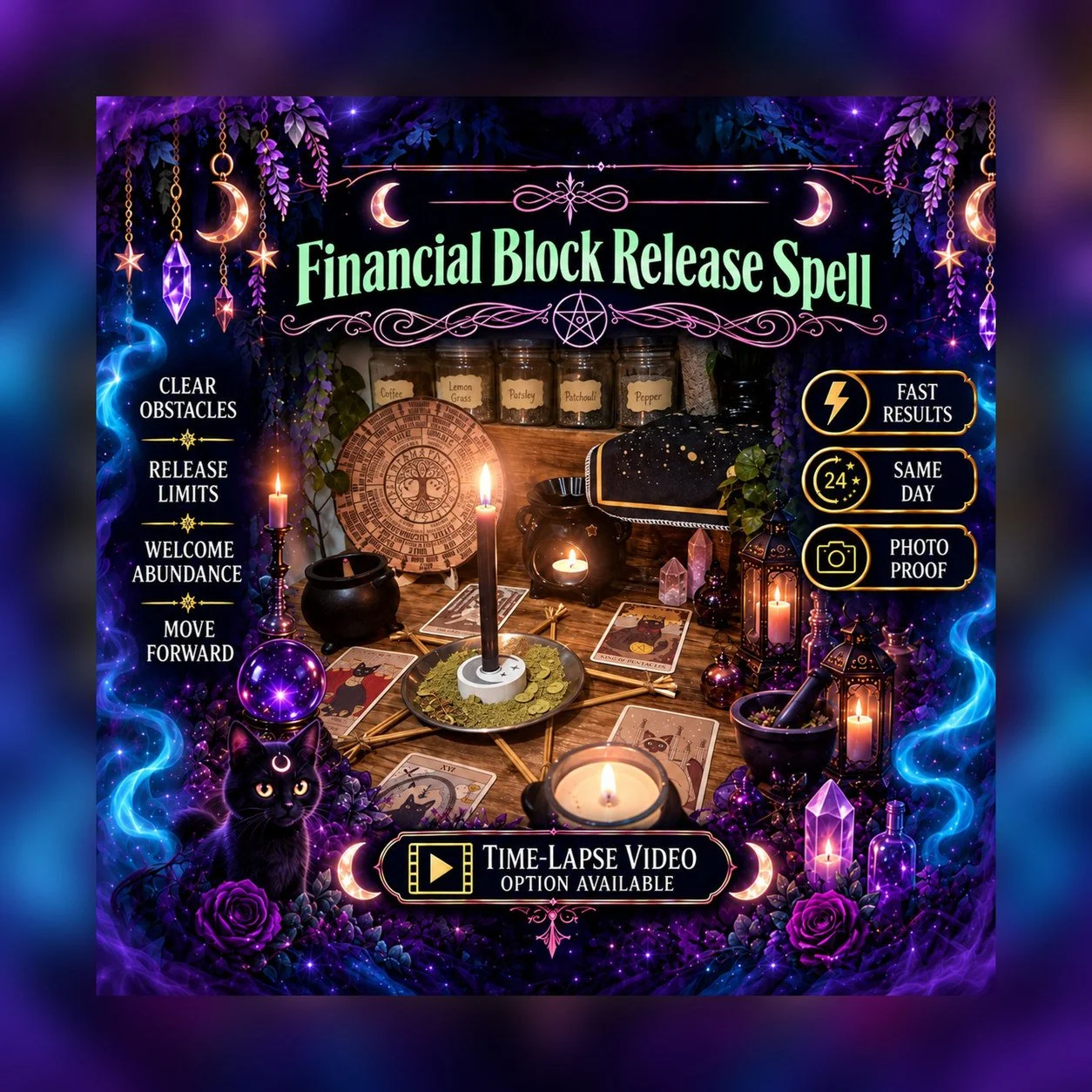 Remove Financial Blocks Spell - Personalised Same Day Ritual for Financial Abundance, Success, Wealth, Opportunity, & Fortune