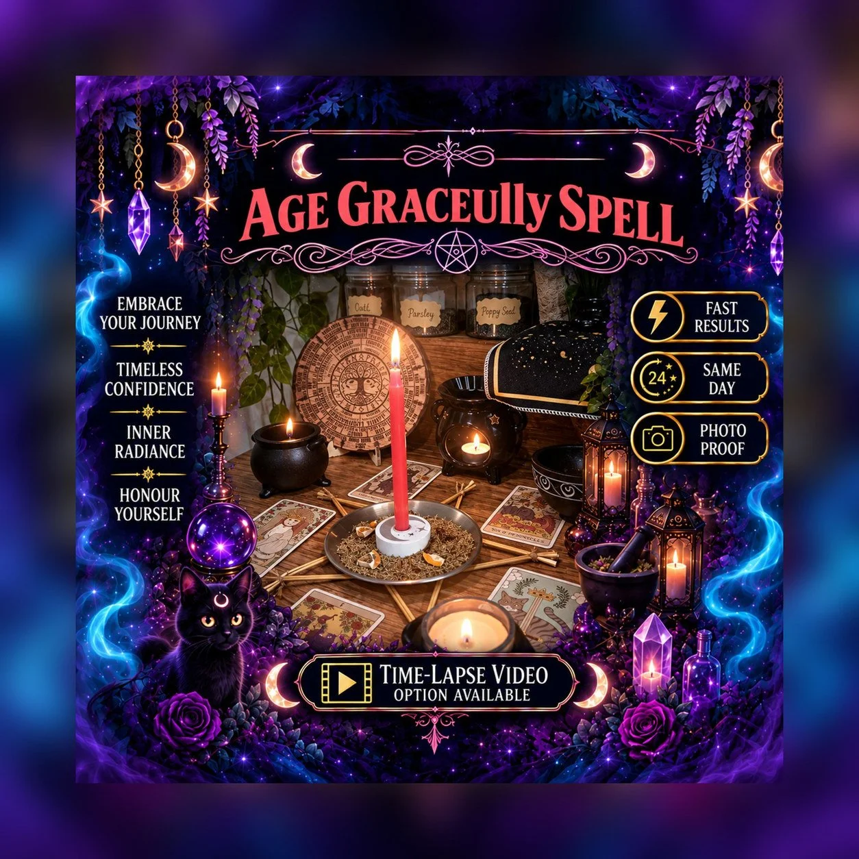 Age Gracefully Spell - Personalised Same Day Ritual for Radiance, Confidence, Allure, Admiration, Beauty, Glamour, & Empowerment