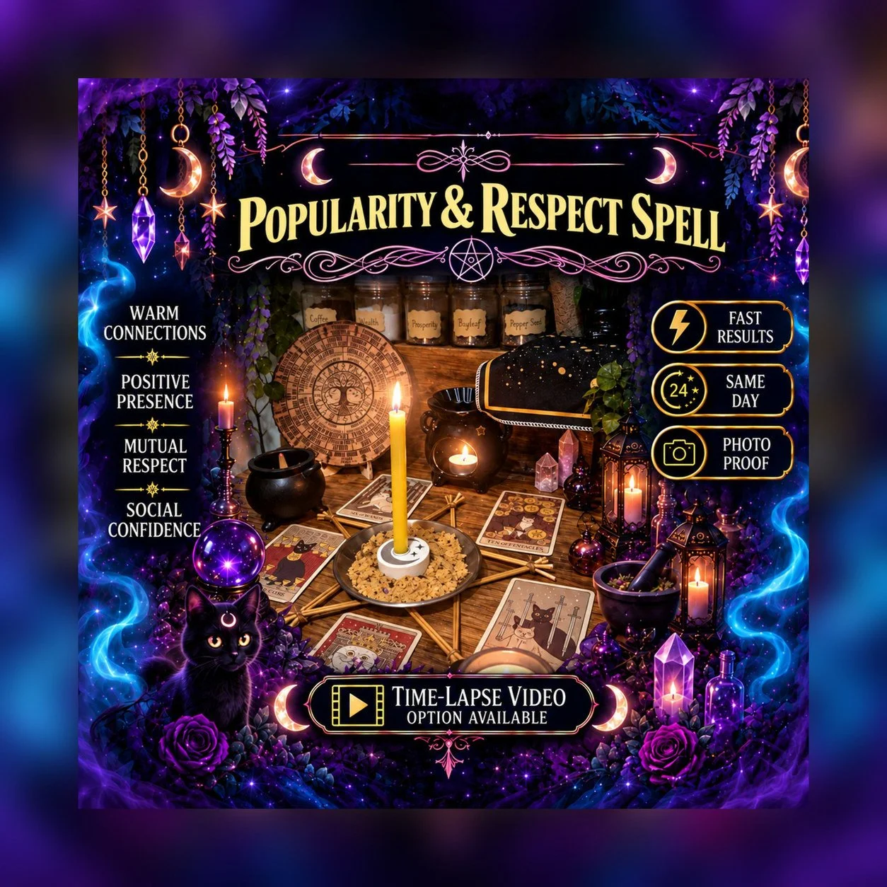 Popularity & Respect Spell - Personalised Same Day Ritual for Adoration, Power, Recognition, Opportunity, Success, Fame