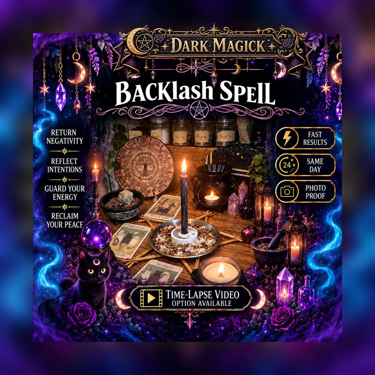 Obsidian Backlash Return Spell - Personalised Same Day Ritual for Energy Return, Protection, Reflection, Boundaries, & Backlash