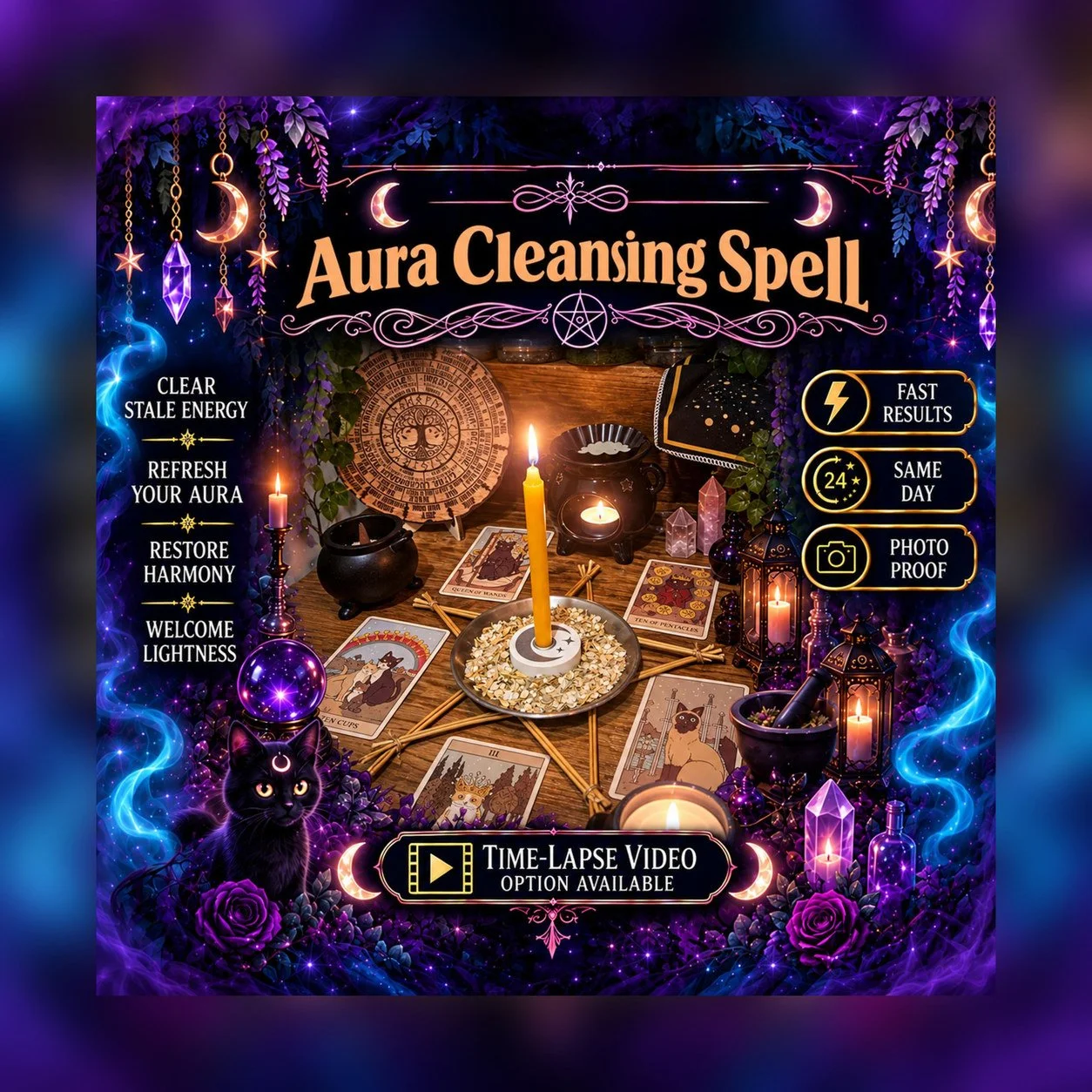 Aura Cleansing Spell - Personalised Same Day Ritual for Purification, Protection, Balance, Grounding, Energetic Renewal