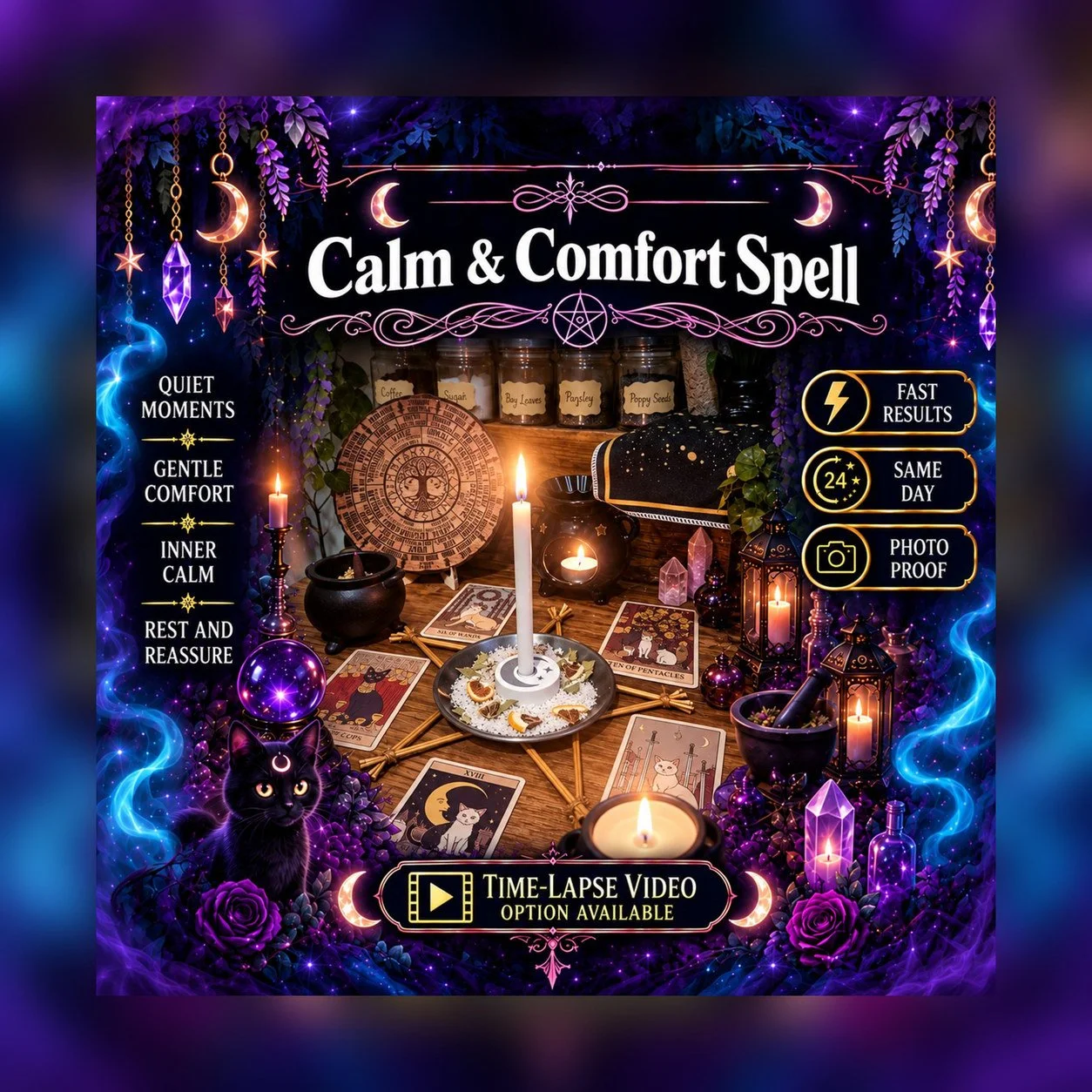 Calm & Comfort Spell - Personalised Same Day Ritual for Protection, Safety, Balance, Shielding, Stability, Blockages