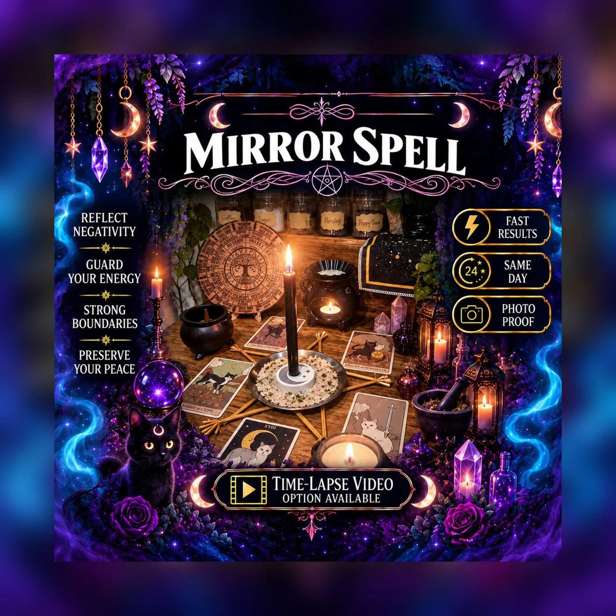 Mirror Spell - Personalised Same Day Ritual for Cleansing, Defence, Shielding, Justice, & Protection