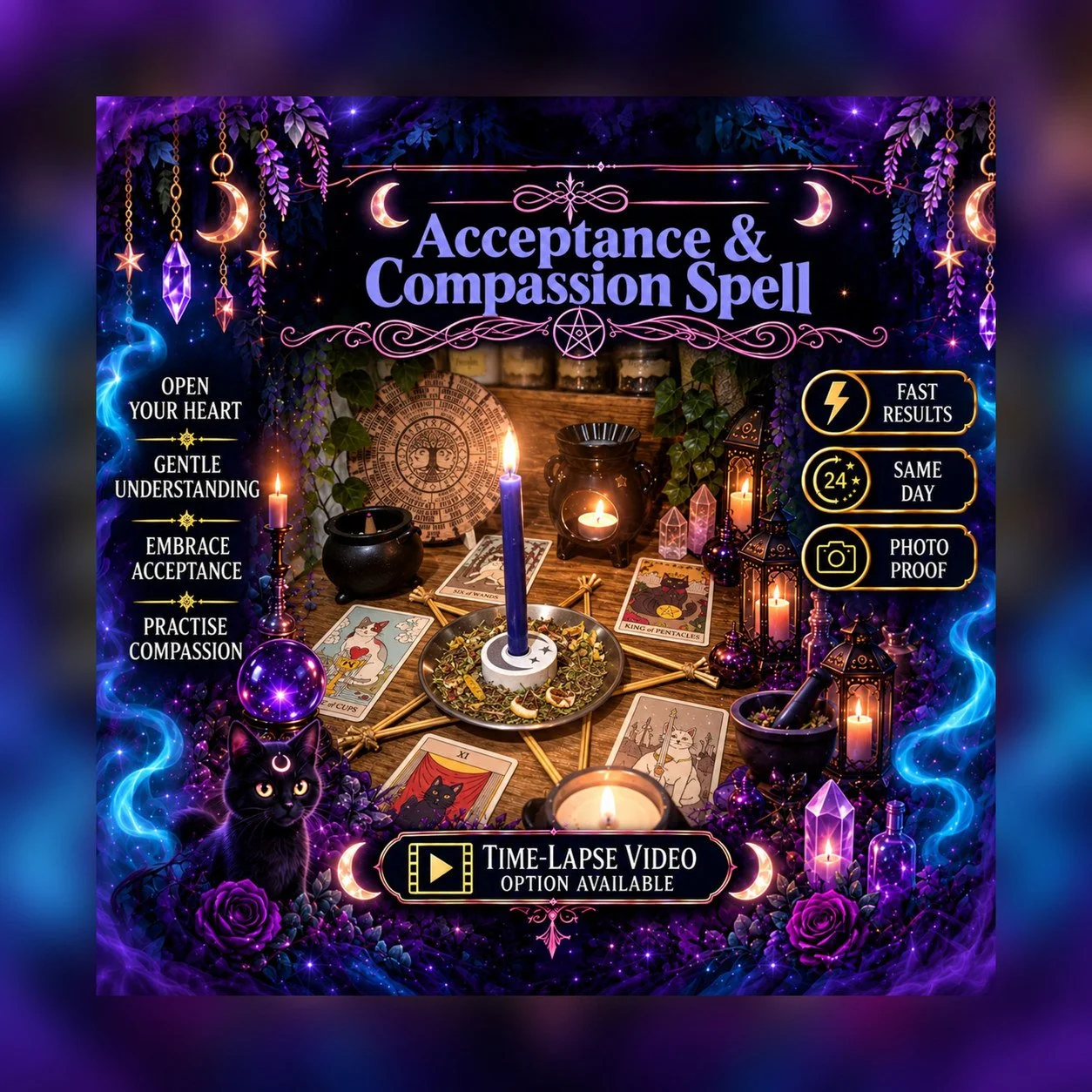 Acceptance and Compassion Spell - Personalised Same Day Ritual for Clarity, Faith, Protection, Victory, & Defence