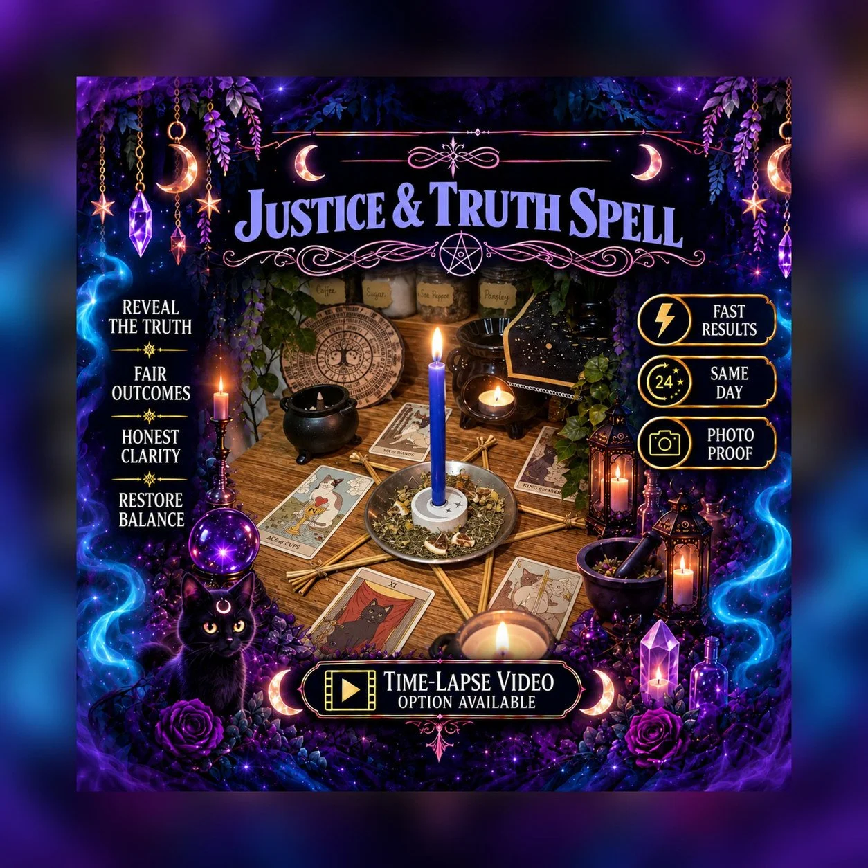 Justice and Truth Spell - Personalised Same Day Ritual for Clarity, Faith, Protection, Victory, & Defence