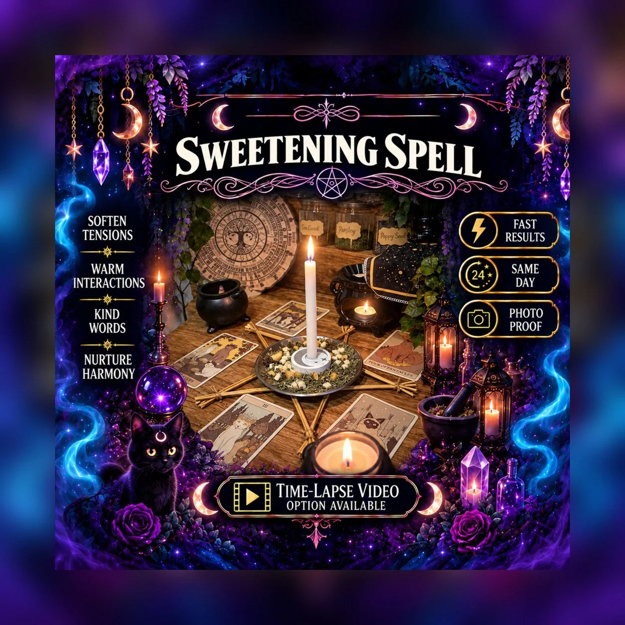 Sweetening & Positive Energy Spell - Personalised Same Day Ritual for Softer Energy, Warm Atmosphere, kindness, Caring, Contentment