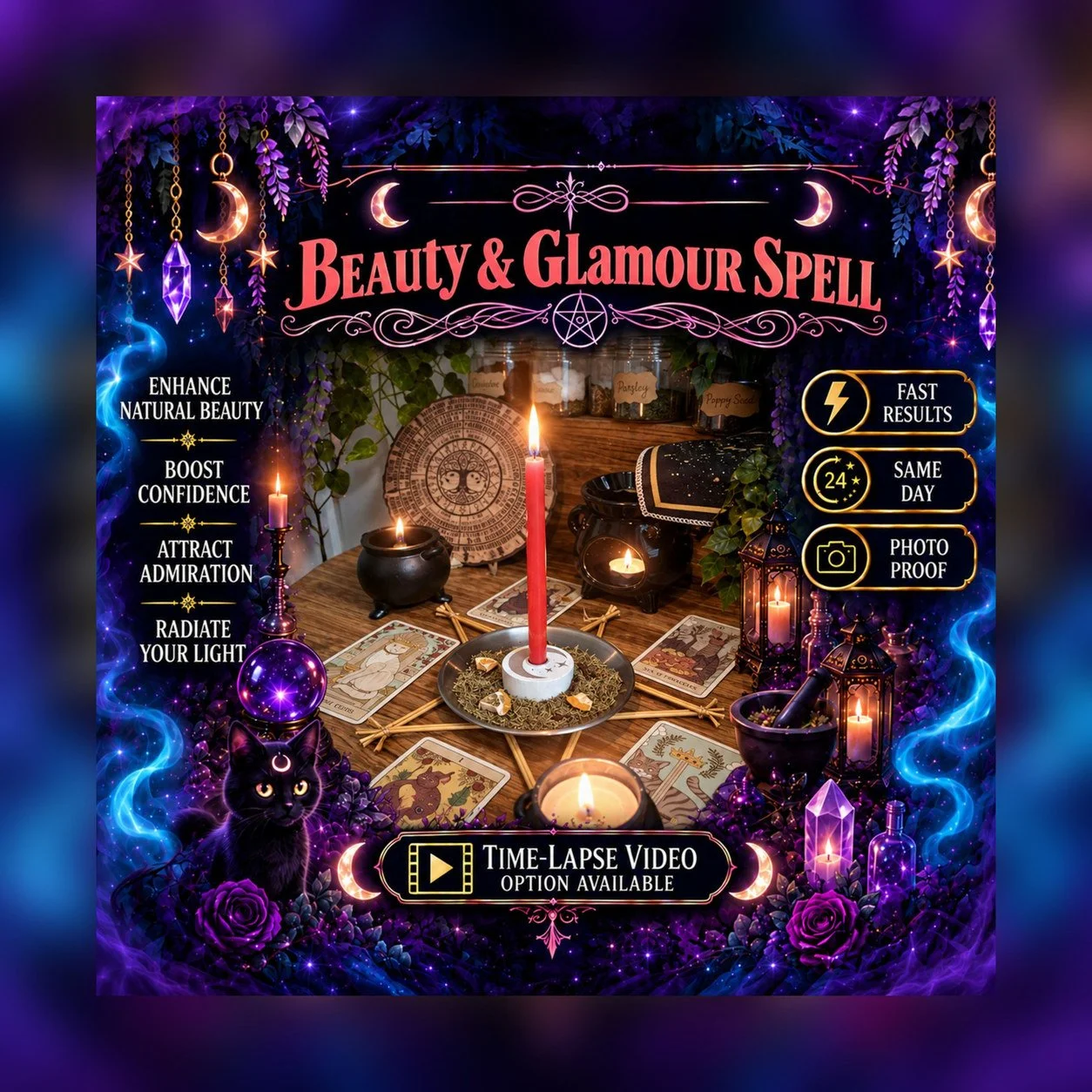 Beauty and Glamour Spell - Personalised Same Day Ritual for Radiance, Confidence, Allure, Admiration, & Empowerment