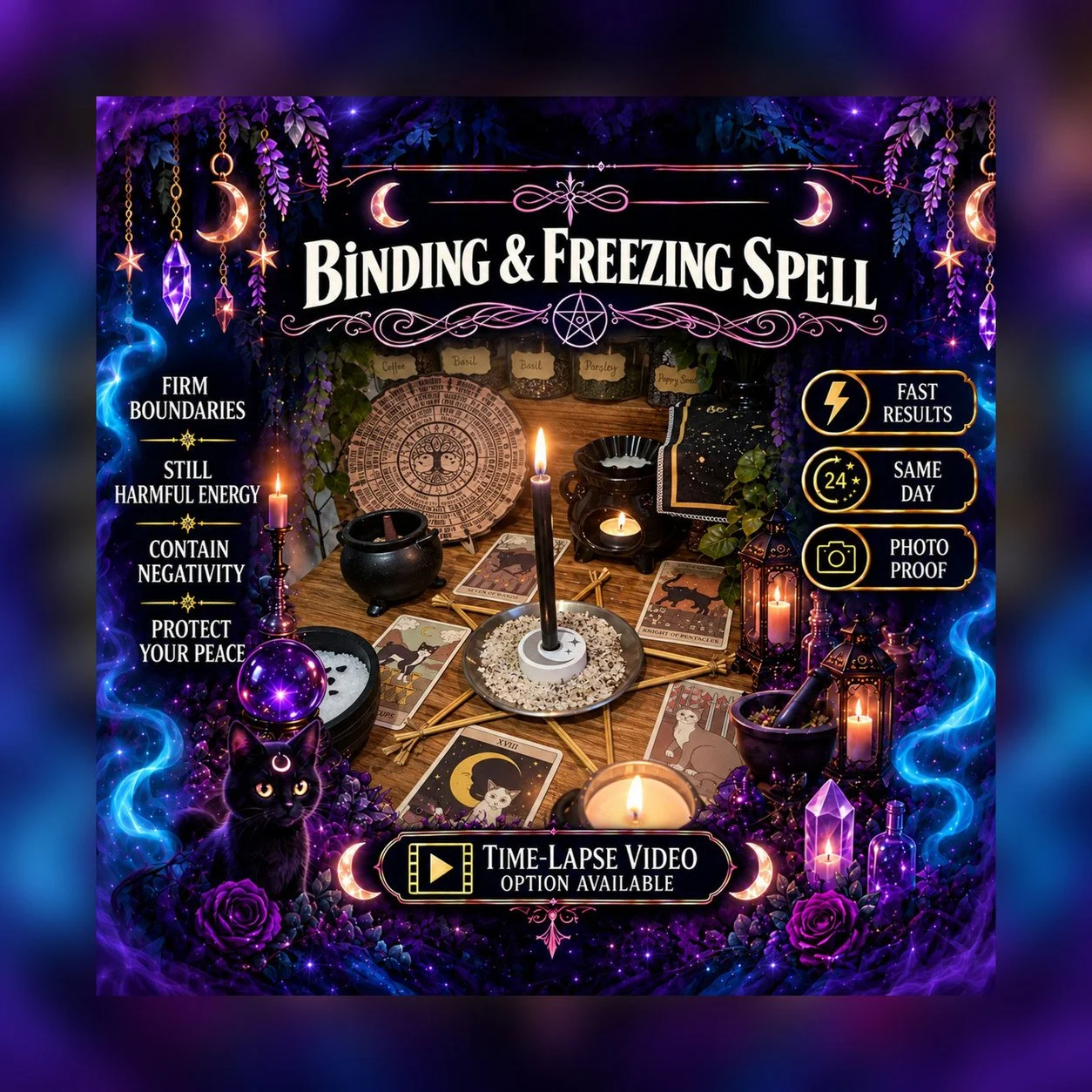 Binding and Freezing Spell - Personalised Same Day Ritual for Cleansing, Defence, Shielding, Justice, & Protection