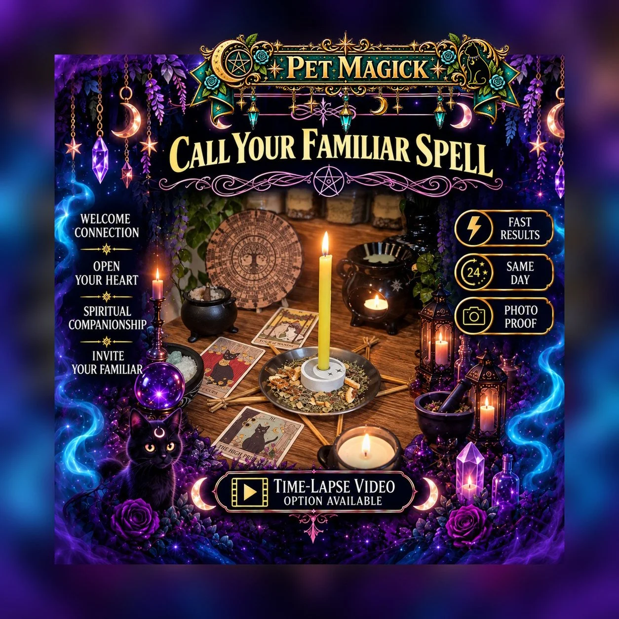 Calling Your Familiar Spell - Personalised Same Day Ritual for Spiritual Connection, Pet Bond, Companionship, Guidance, & Finding Your Familiar