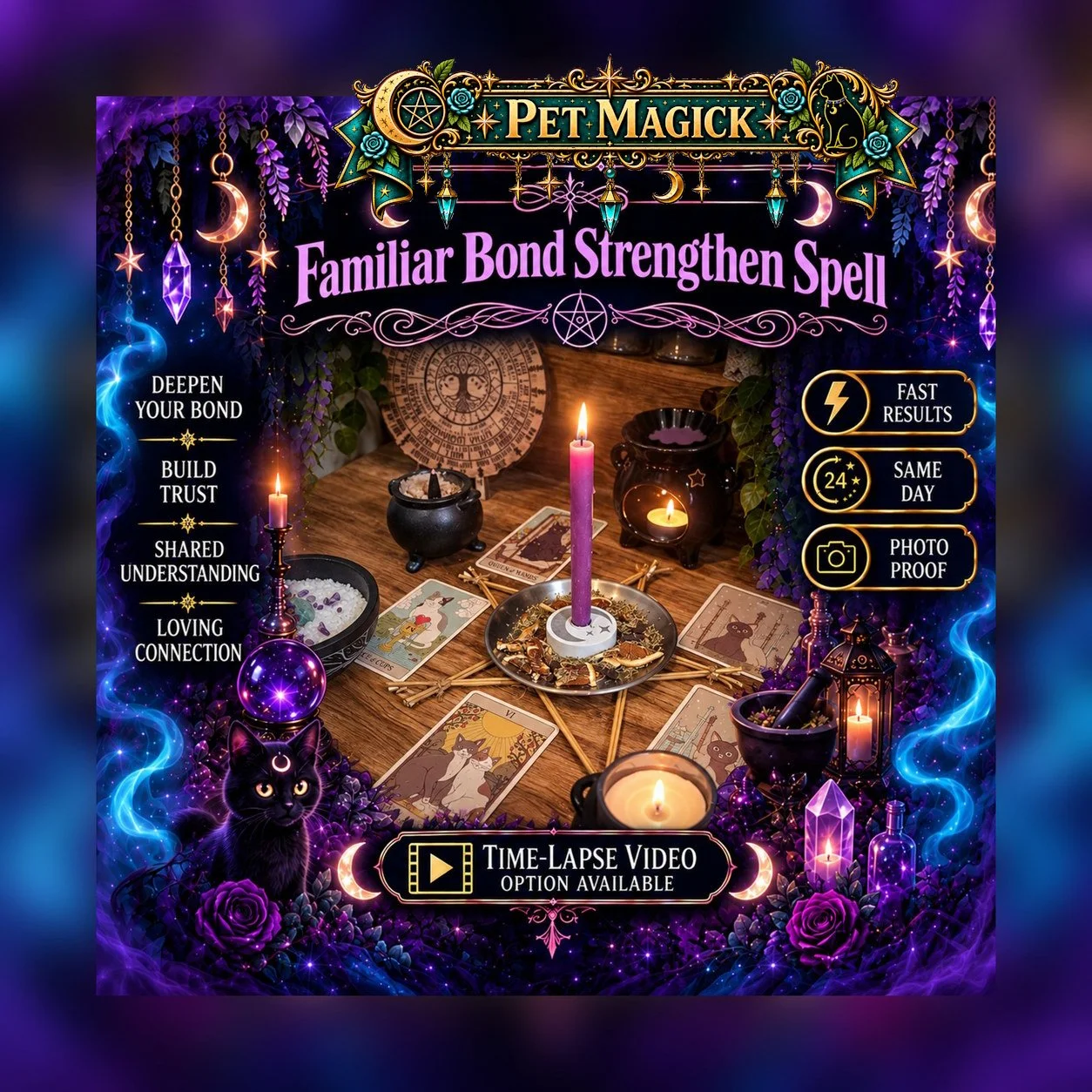 Familiar Bond Strengthening Spell - Personalised Same Day Ritual for Pet Bond, Trust, Connection, Intuition, & Spiritual Partnership