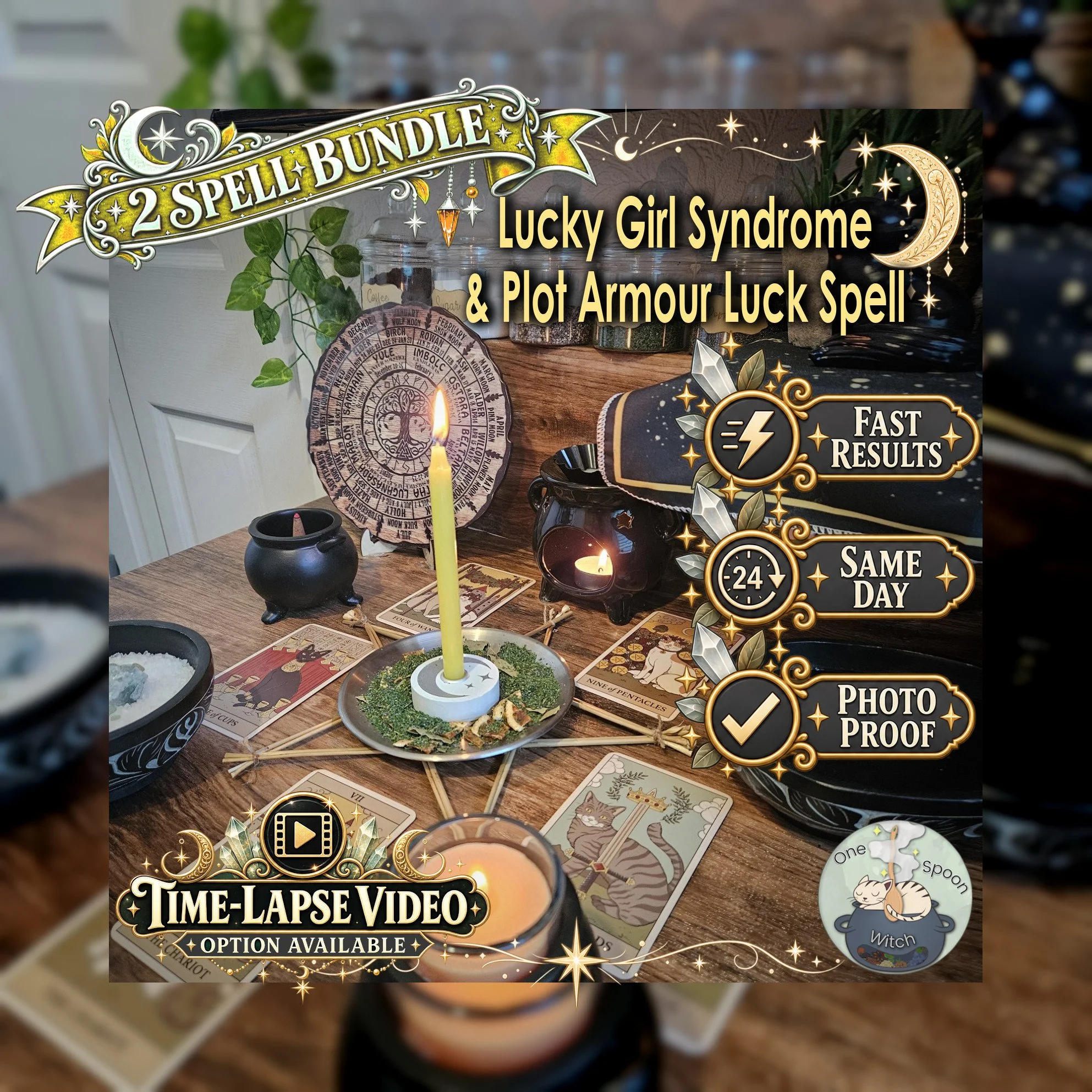 Lucky Girl Syndrome & Plot Armour Luck Spell Bundle - SAME DAY Casting for Optimism, Fortunate Timing, Resilience & Confident Choices