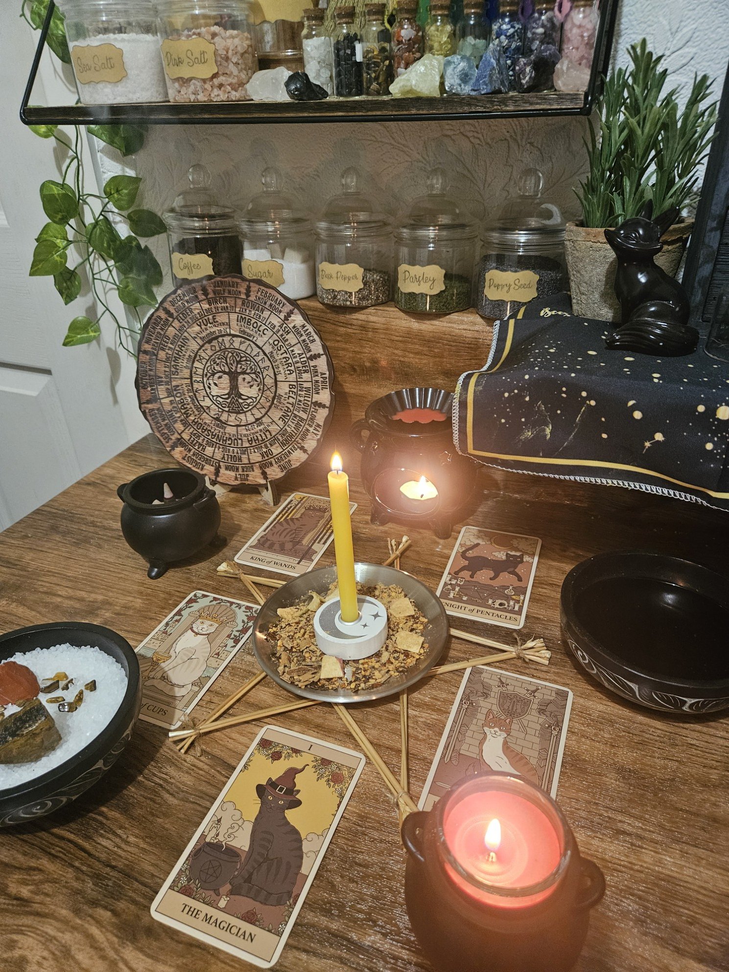 A detailed photo of the ritual setup and spell casting in progress for the Confidence and Power strength and motivation spell.